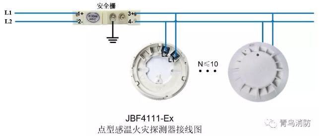 青鳥(niǎo)消防JBF4111-Ex防爆點(diǎn)型光電感溫火災探測器（本安型）接線(xiàn)圖